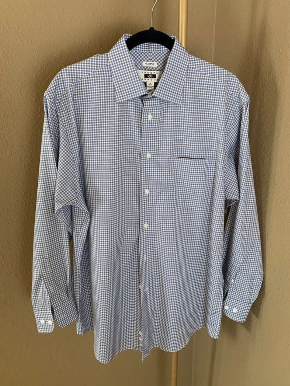 Joseph Abboud Men’s Egyptian Cotton, Button Down, Blue/Brown Checkered, 16 32/33 - Picture 2 of 6
